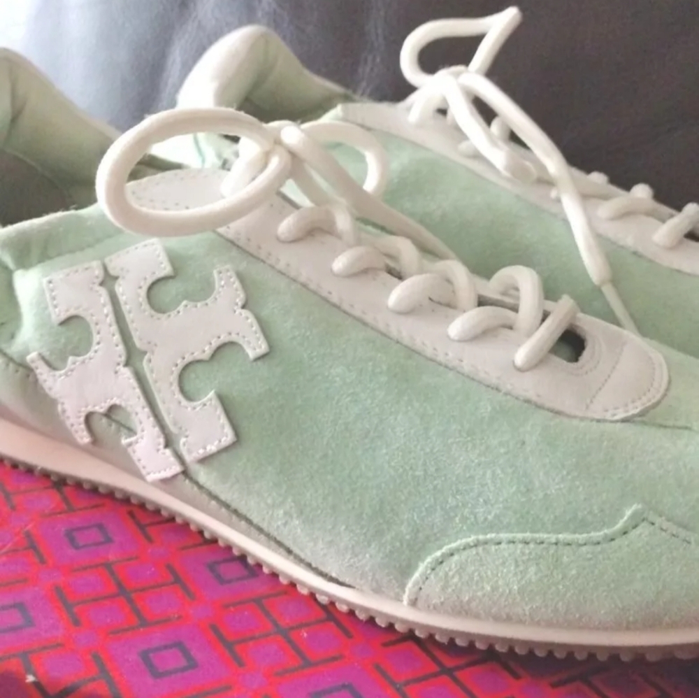 Tory Burch💥 Mint Chip Tiffany Green TT LOGO Womrnd Shoes Sneakers - Sz 9